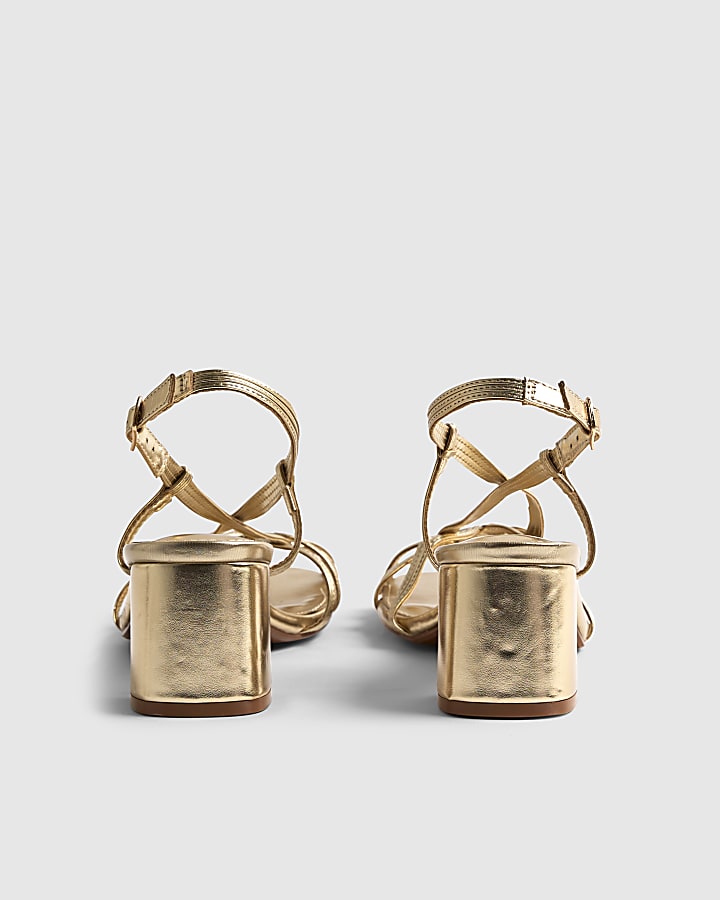 Gold Caged Block Heel Sandals