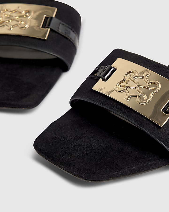 Black Trim Block Heel Sandals