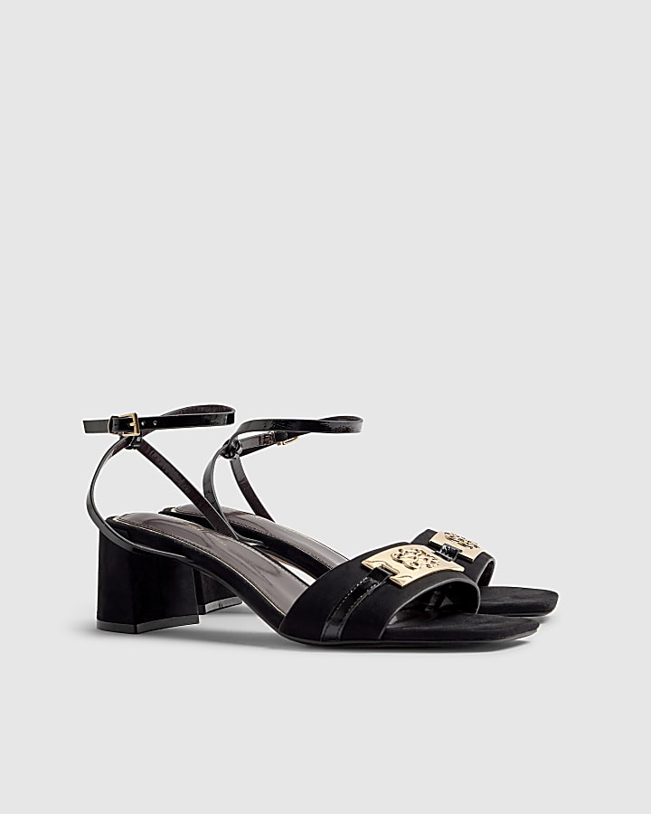 Black Trim Block Heel Sandals