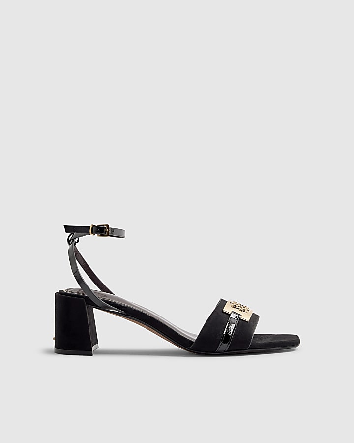 Black Trim Block Heel Sandals