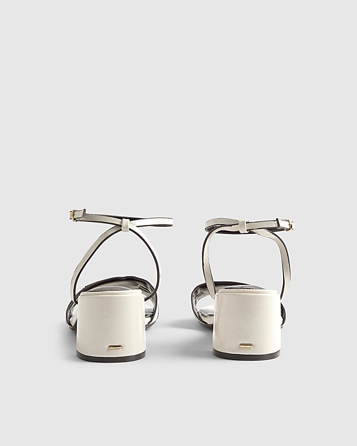 White Branded Block Heel Sandals