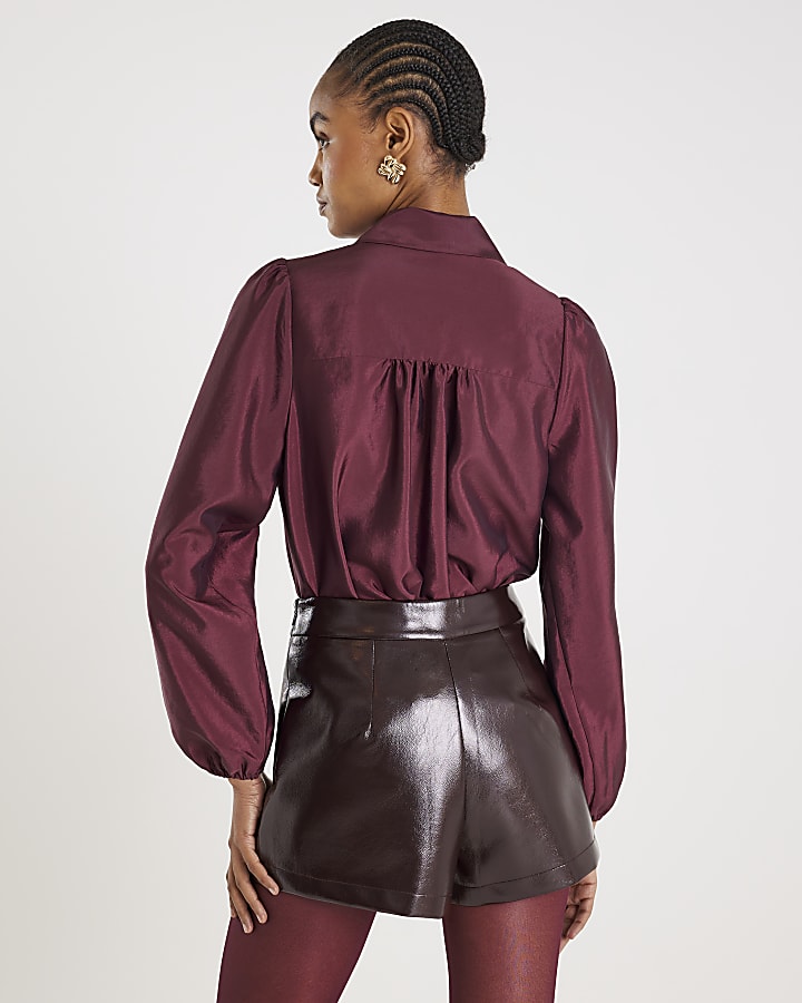 Red Long Sleeve Button Detail Shirt