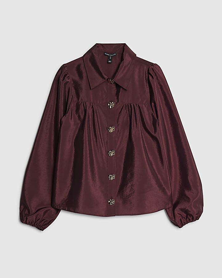 Red Long Sleeve Button Detail Shirt