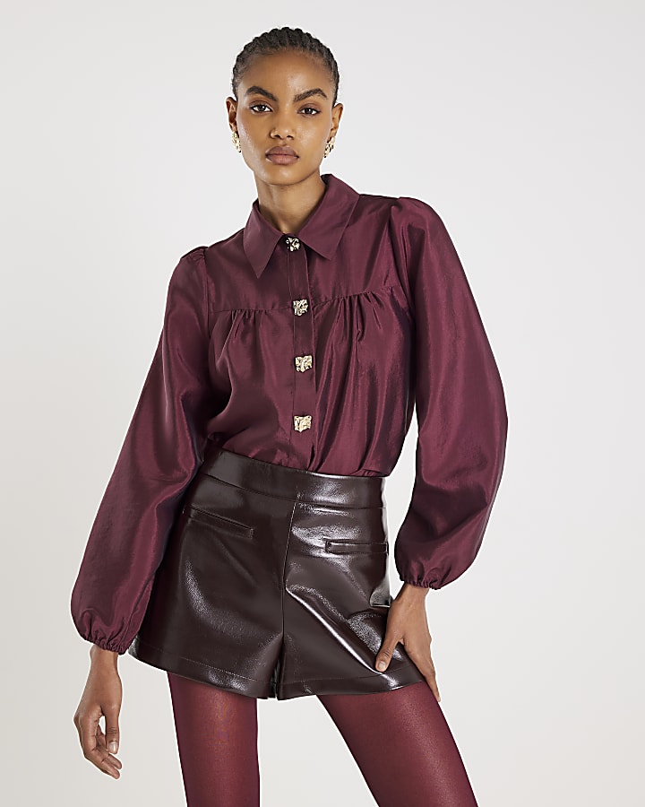 Red Long Sleeve Button Detail Shirt