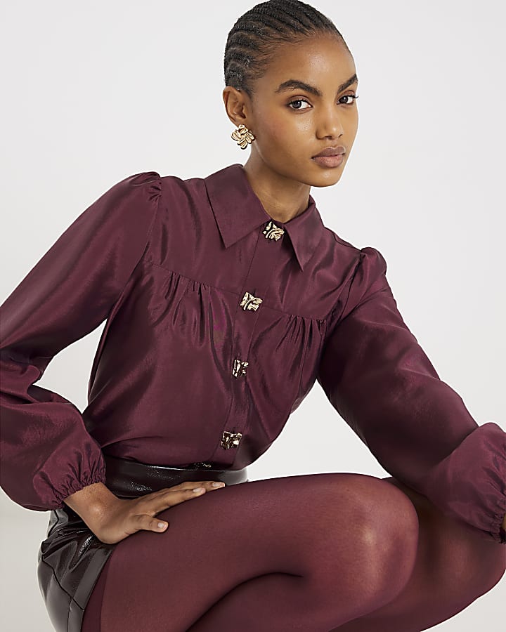 Red Long Sleeve Button Detail Shirt