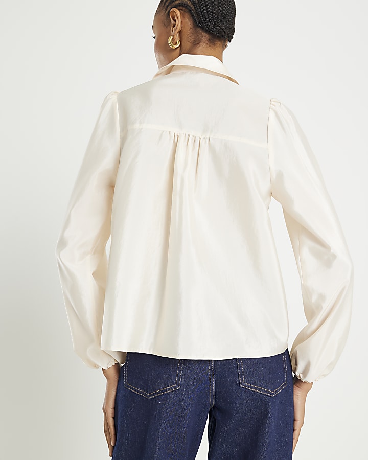 Cream Long Sleeve Button Detail Shirt