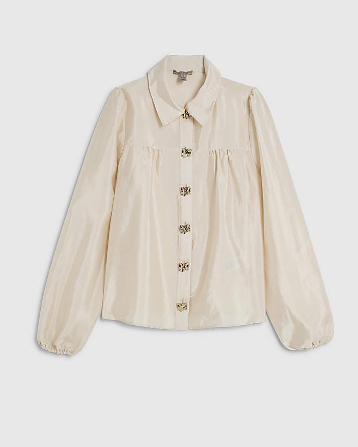 Cream Long Sleeve Button Detail Shirt