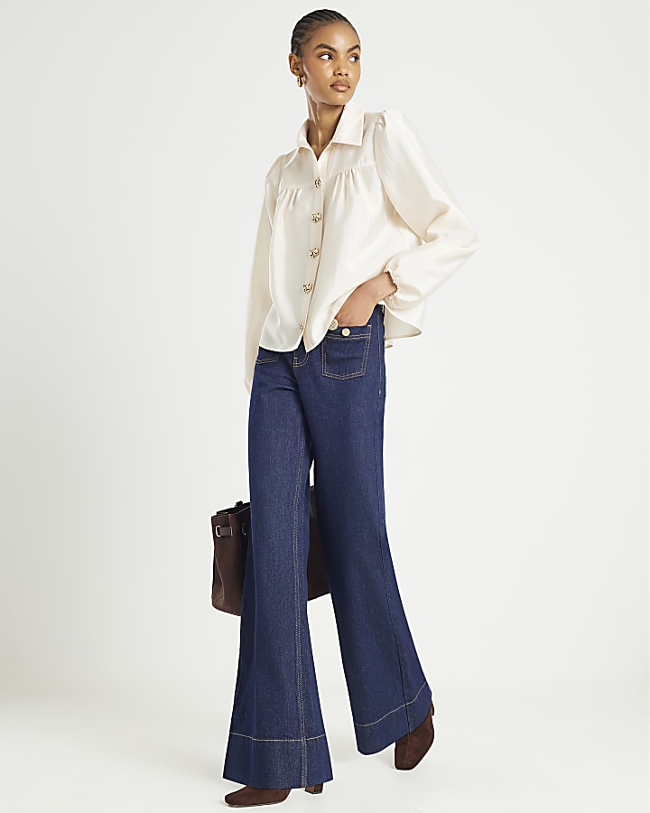 Cream Long Sleeve Button Detail Shirt