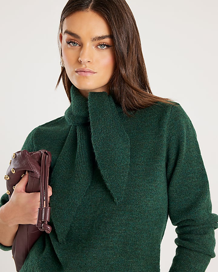 Green Knitted Neck Tie Jumper