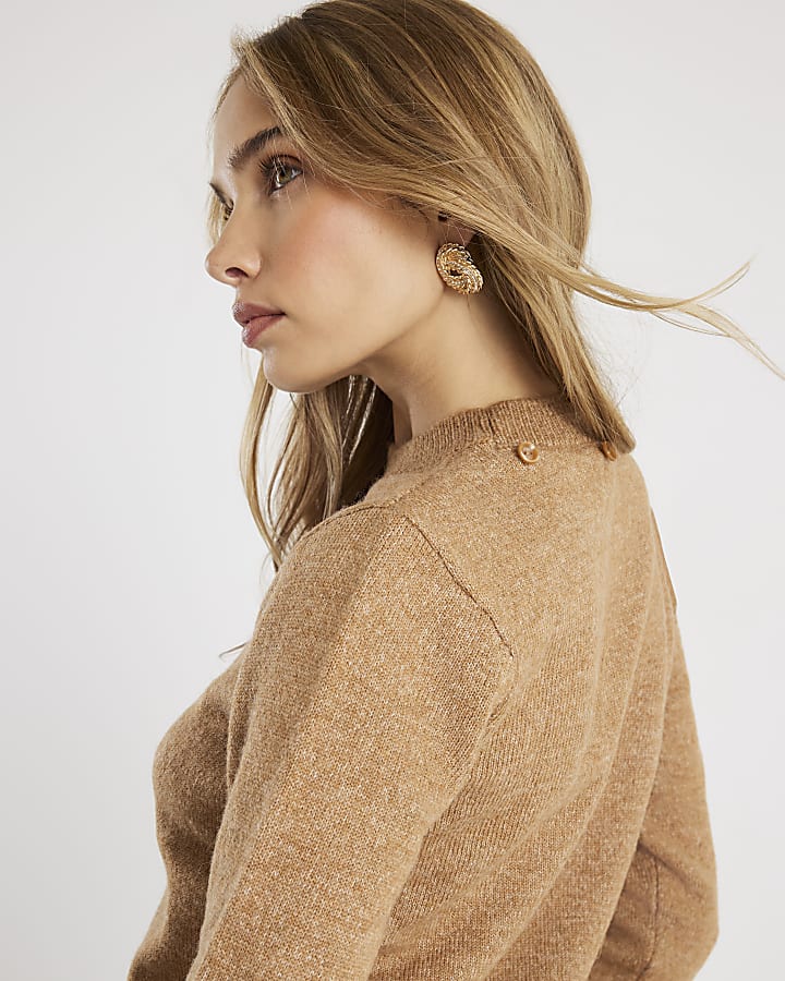 Brown Knitted Neck Tie Jumper