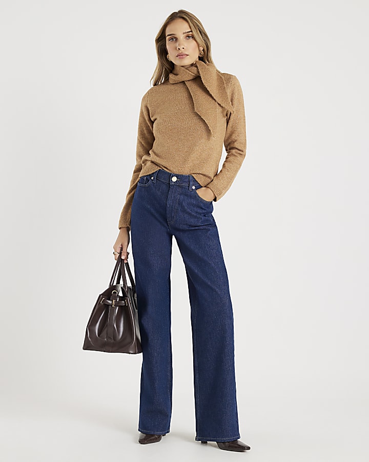Brown Knitted Neck Tie Jumper
