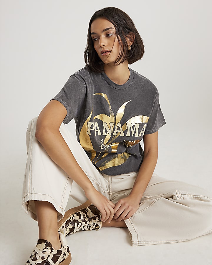 Grey Short Sleeve Panama Foil T-shirt
