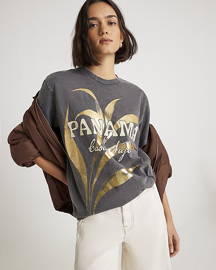 Grey Short Sleeve Panama Foil T-shirt