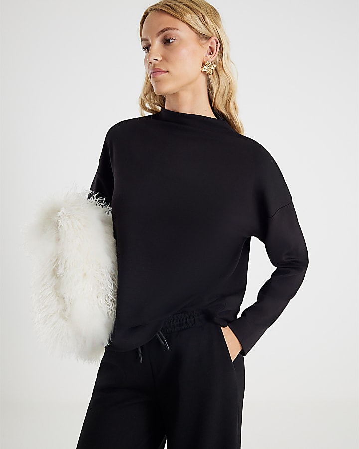 Black Long Sleeve High Neck Neoprene Top