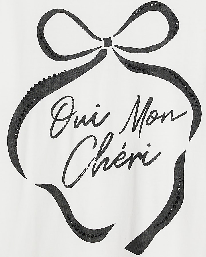 White Short sleeve Oui Mon Cheri Bow T-shirt