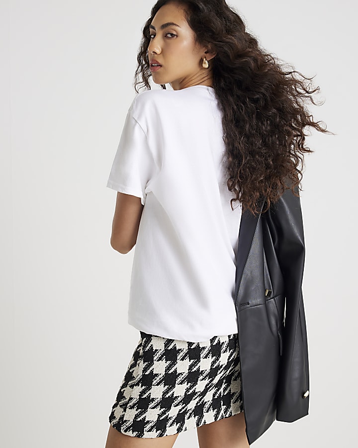 White Short sleeve Oui Mon Cheri Bow T-shirt