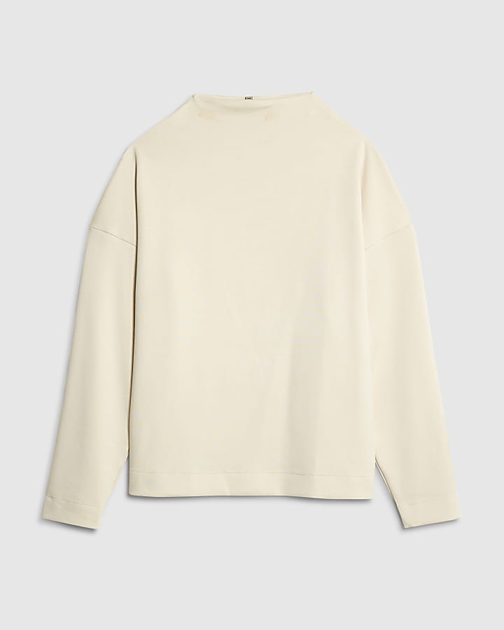 Beige Long Sleeve High Neck Neoprene Top