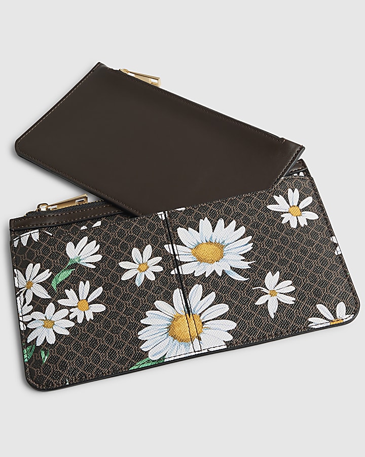 Brown Daisy Monogram Travel Wallet