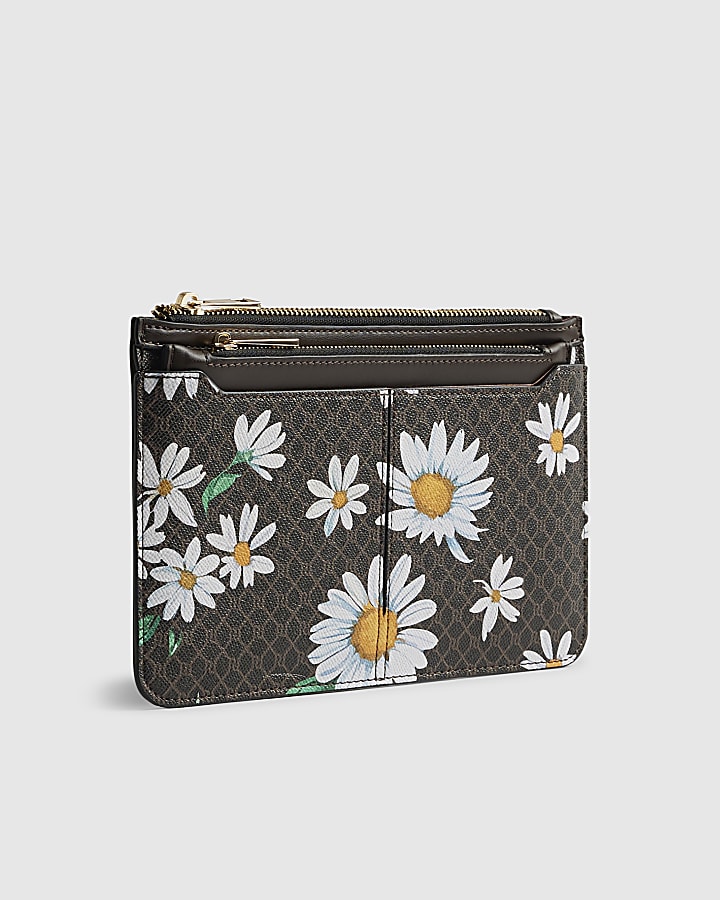 Brown Daisy Monogram Travel Wallet