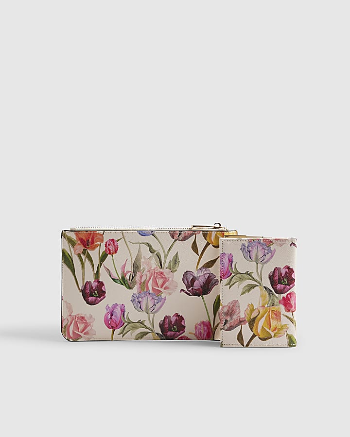 Cream Floral Travel Wallet Bundle