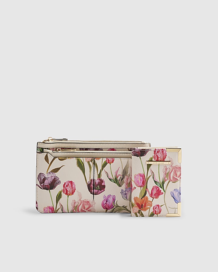 Cream Floral Travel Wallet Bundle