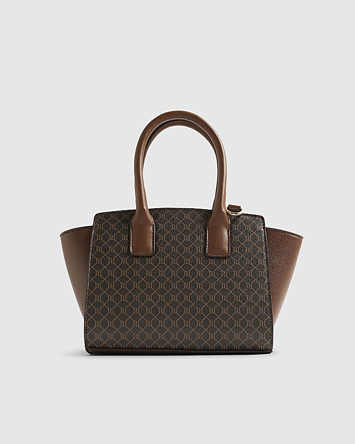 Brown Winged Panelled Zip Tote Bag