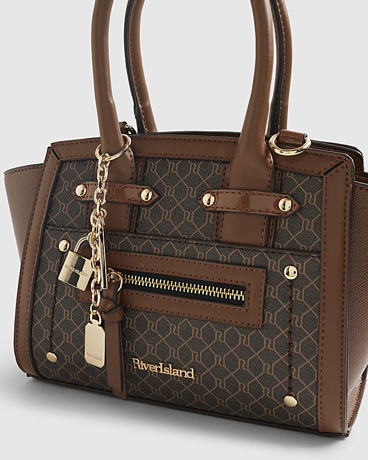 Brown Winged Panelled Zip Tote Bag