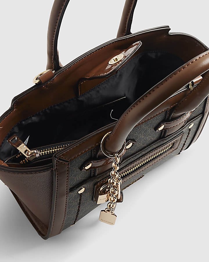 Brown Winged Panelled Zip Tote Bag