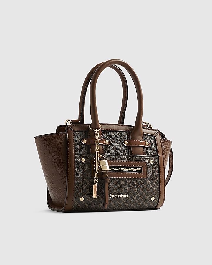 Brown Winged Panelled Zip Tote Bag