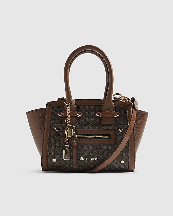 Brown Winged Panelled Zip Tote Bag