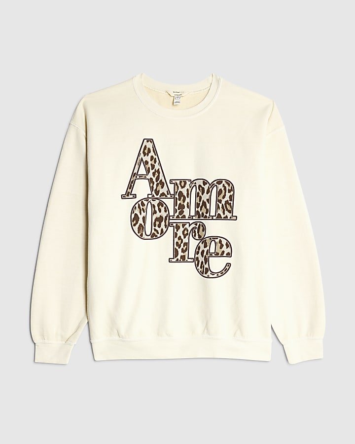 Beige Amore Animal Print Oversized Sweatshirt