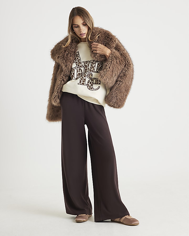 Beige Amore Animal Print Oversized Sweatshirt