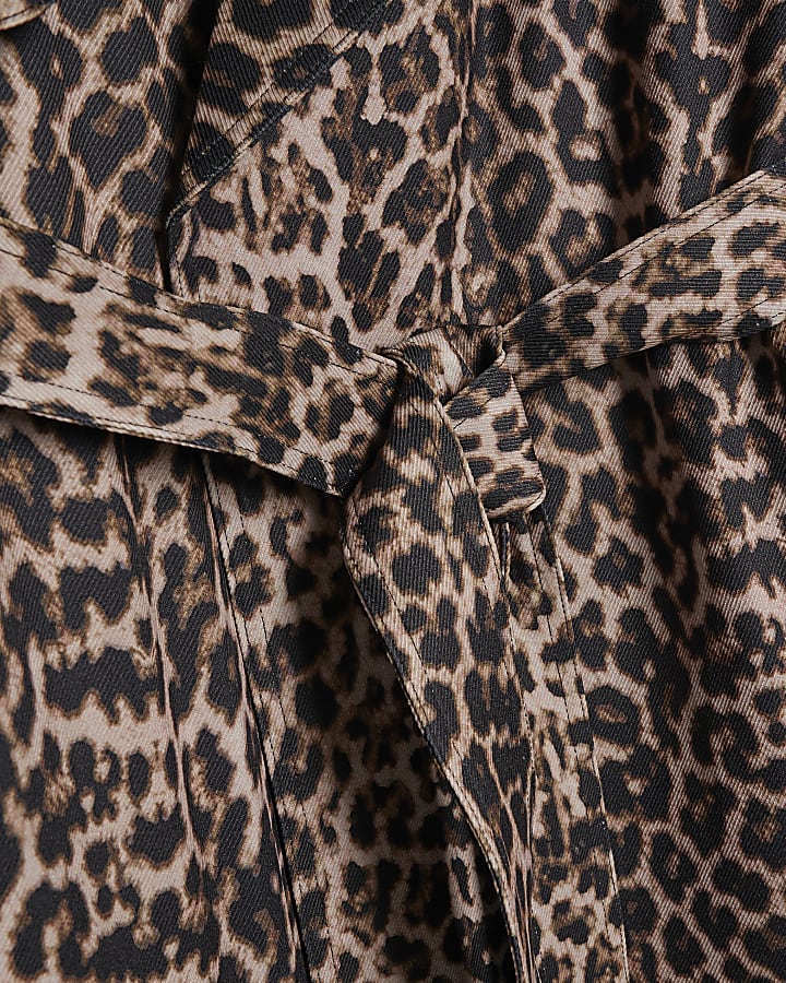 Brown Waterfall Leopard Long Duster Coat