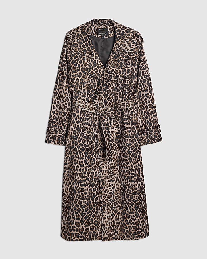 Brown Waterfall Leopard Long Duster Coat