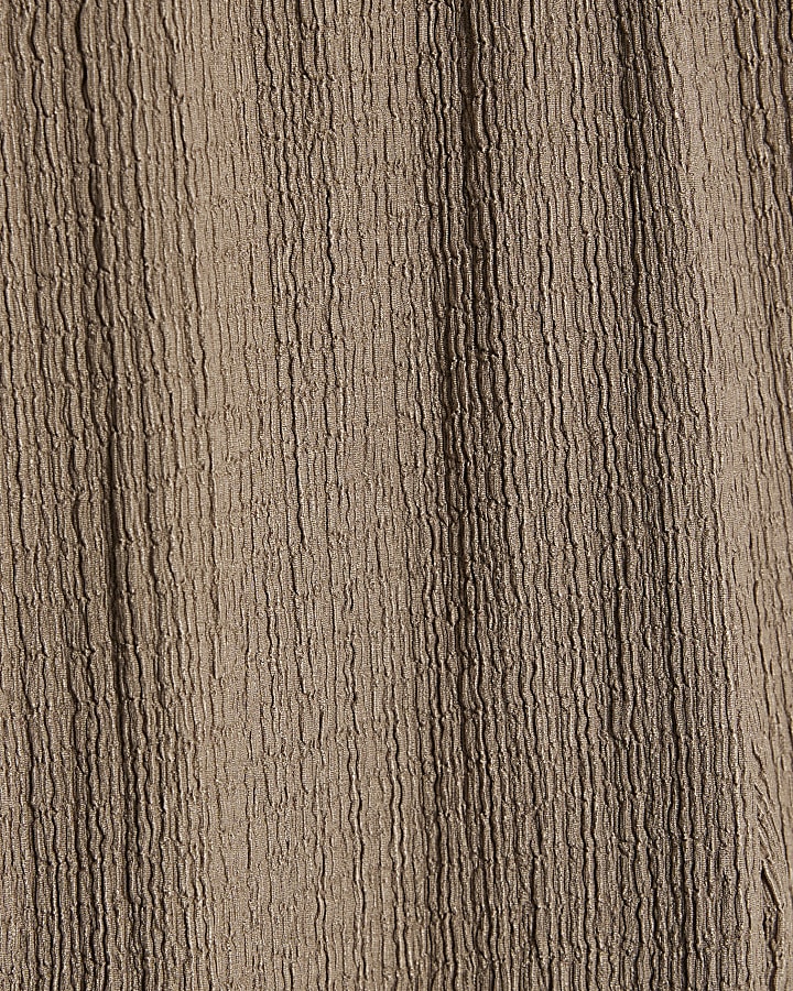 Beige Textured Wide Leg Trousers
