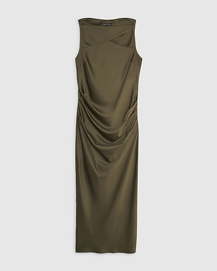Khaki Slash Neck Maxi Dress