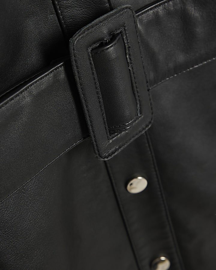 Black Leather Belted Shirt Dress