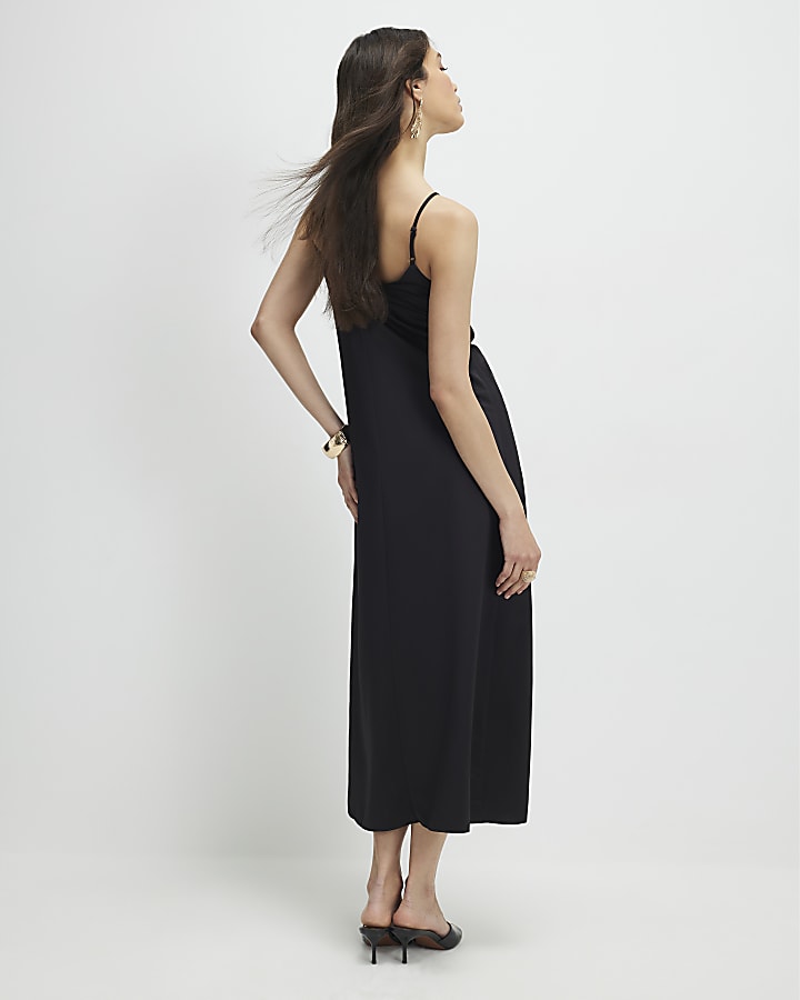 Black Strappy Twist Side Slip Dress