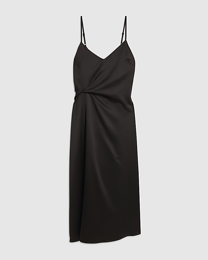 Black Strappy Twist Side Slip Dress