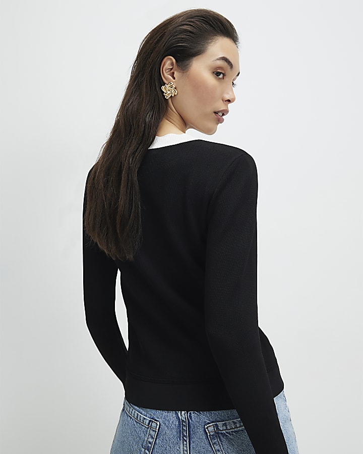 Black Fitted Tipped Neat Cardigan