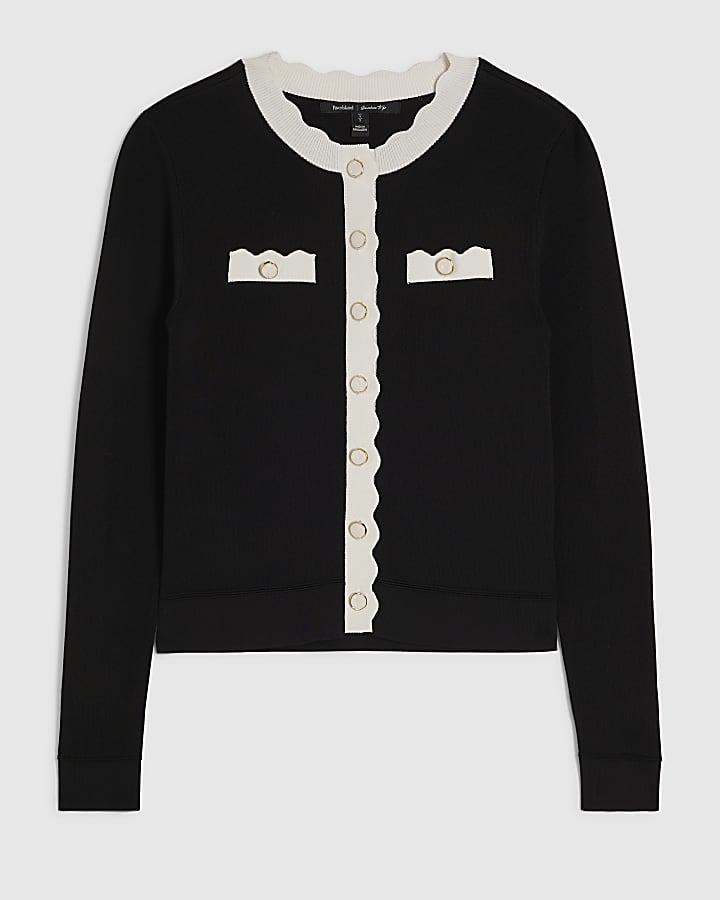 Black Fitted Tipped Neat Cardigan