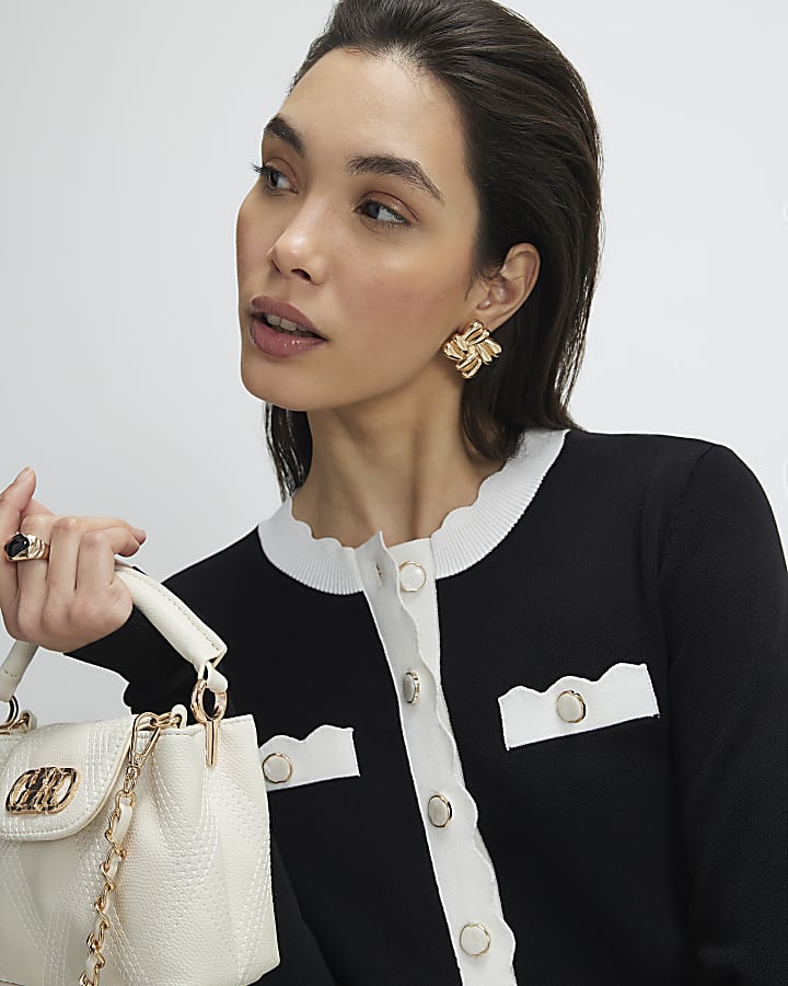 Black Fitted Tipped Neat Cardigan