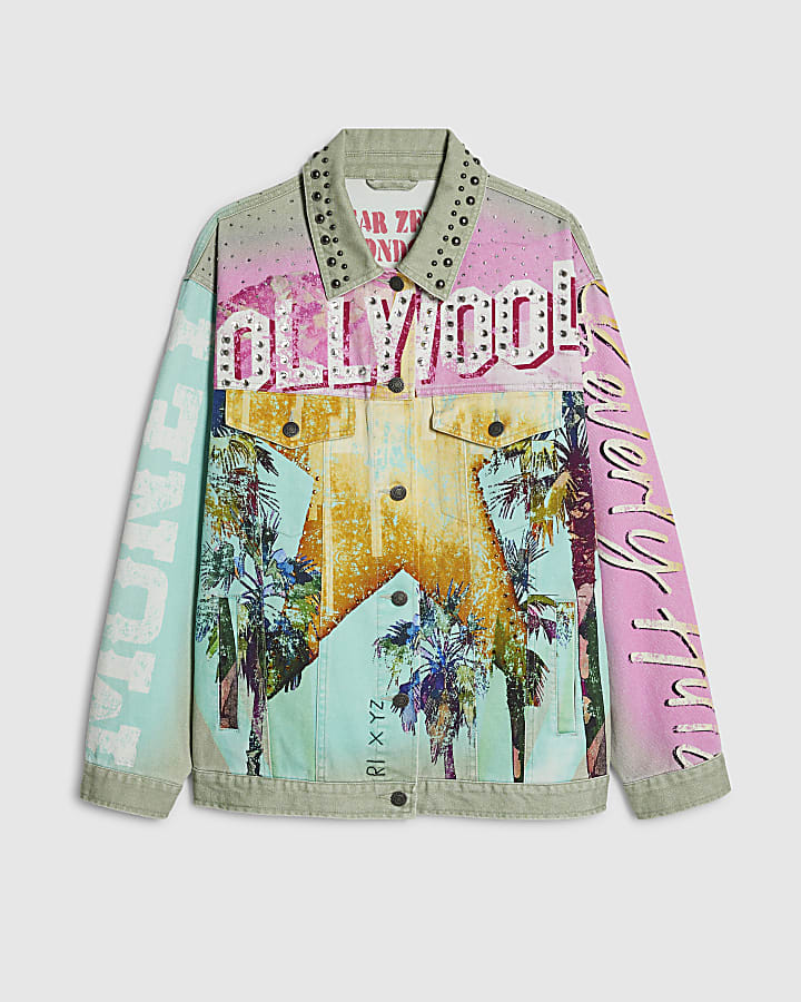 Green Year Zero Printed Trucker Jacket