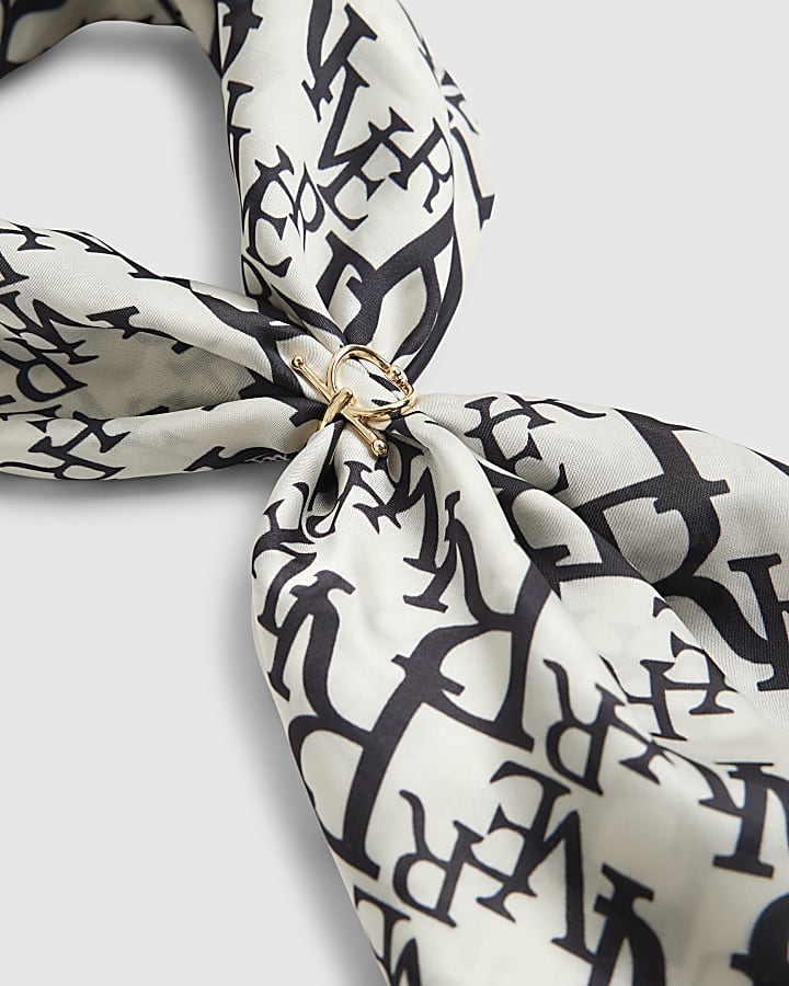 Black Monogram Print Neck Scarf