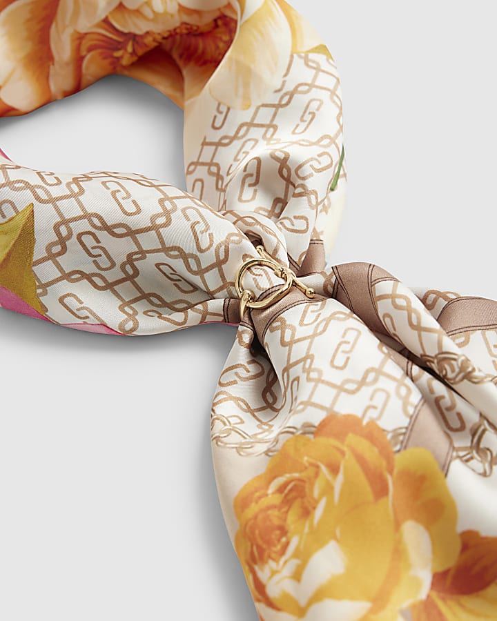 Beige Geometric Floral Neck Scarf