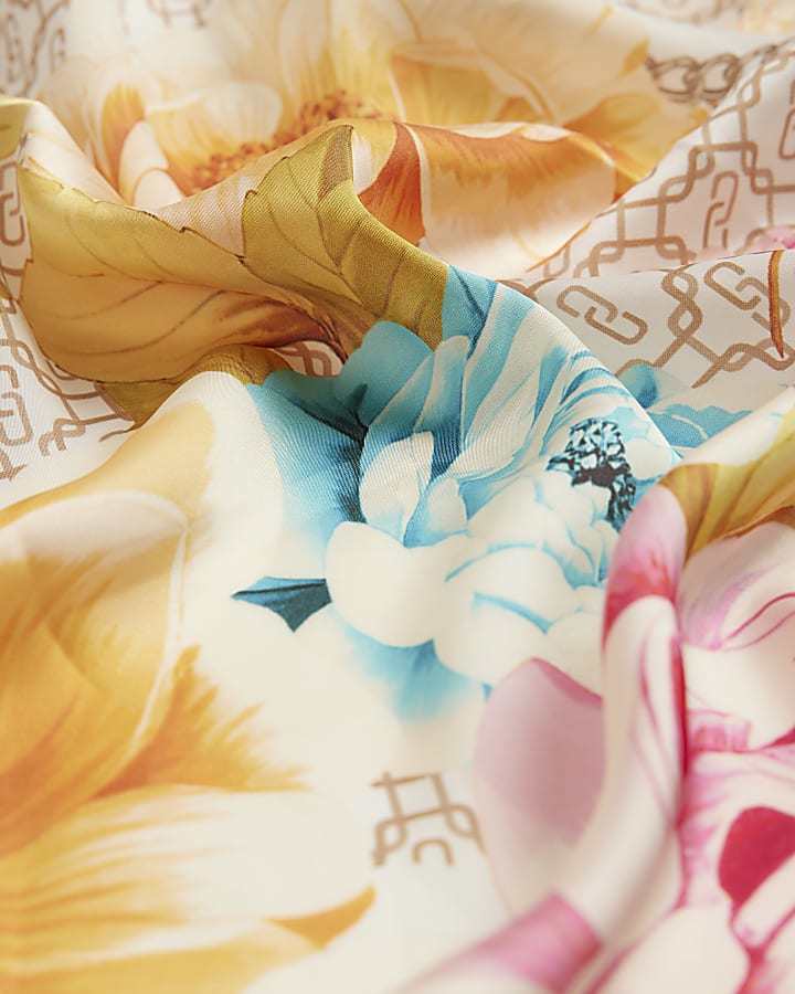 Beige Geometric Floral Neck Scarf