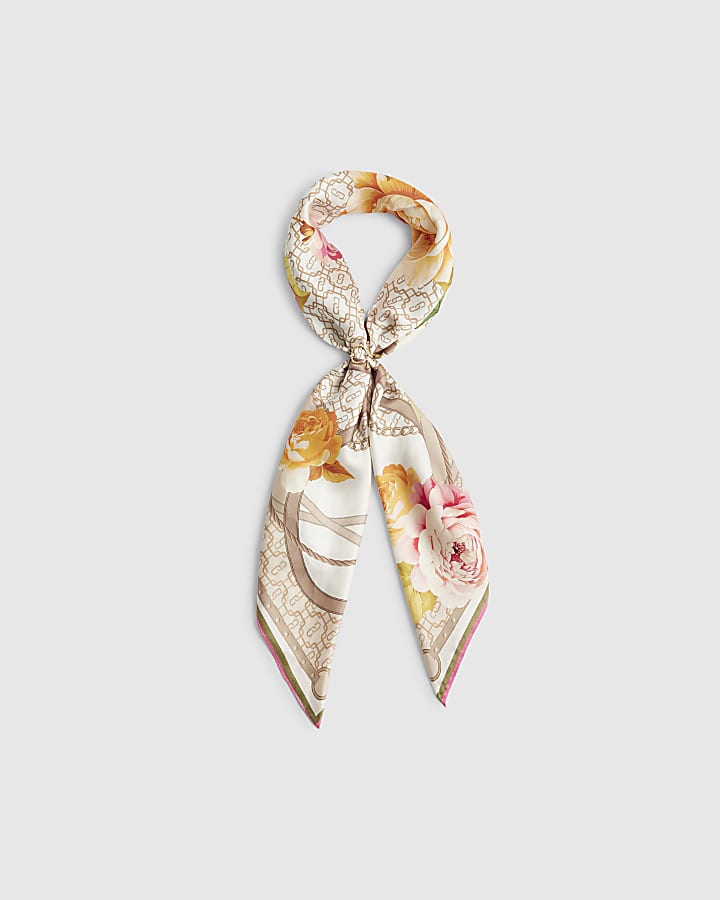 Beige Geometric Floral Neck Scarf