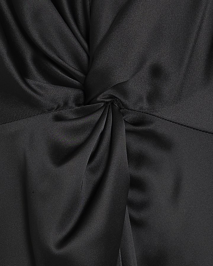 Black Satin Knot Front Mini Dress