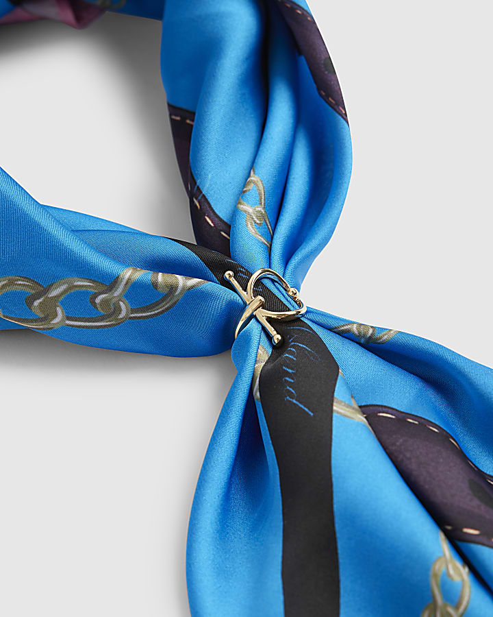 Blue Chain Print Neck Scarf