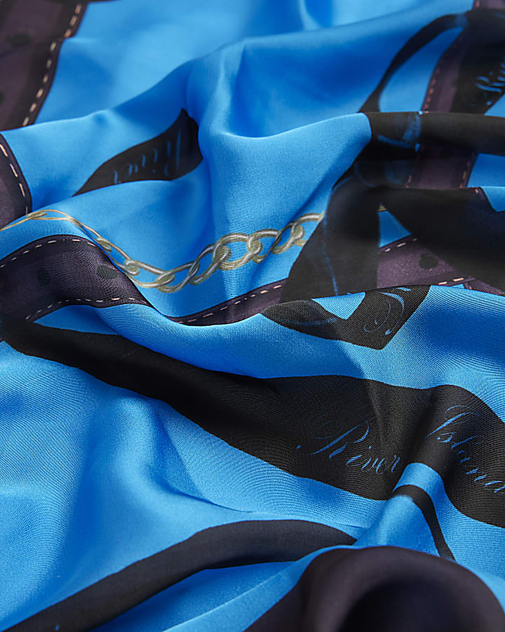 Blue Chain Print Neck Scarf